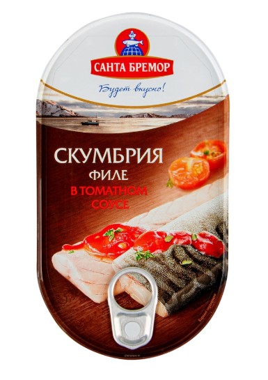 Скумбрия атлантическая филе в Томатном соусе 175г/Санта Бремор