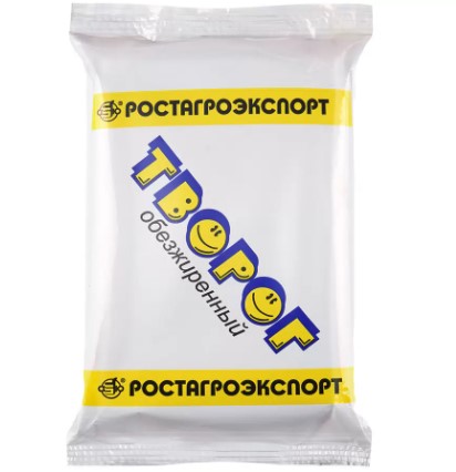 Творог обезжиренный 180г. флоу-пак РОСТАГРОЭКСПОРТ