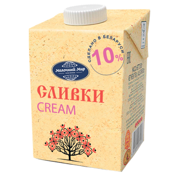Сливки питьевые стерилизованные 10% 0,5кг/Молочный Мир