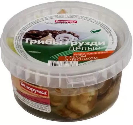 Грибы грузди маринованные с луком и чесноком 250г/Белоручка
