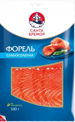 Форель радужная филе-ломтики слабосоленая 100г/Санта Бремор