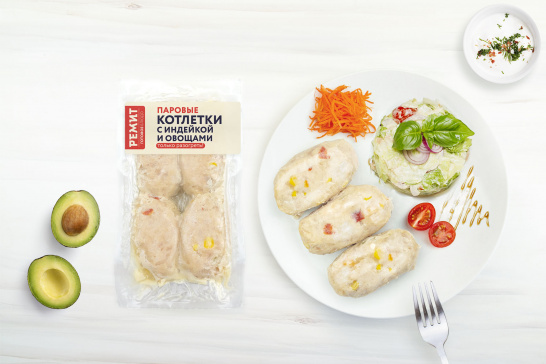 Котлетки с индейкой и овощами паровые охл. вес. в/у