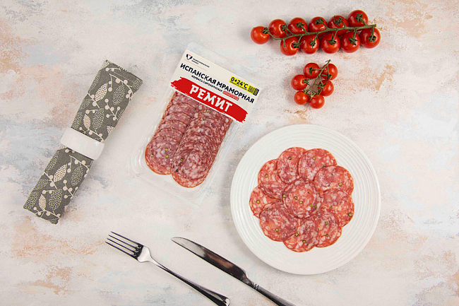 Нарезка колбаса Испанская Мраморная с/к в/у (шт. 70 гр.)