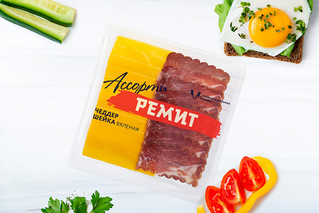 Нарезка Ассорти Чеддер и Шейка вяленая гмс (шт. 100 г)