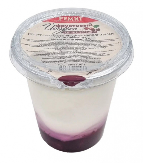 Йогурт фруктовый слоеный, 1,5% (Вишня-Черешня) 350гр.
