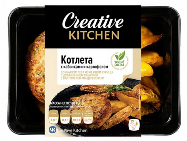 Котлетка куриная с кабачками с картофелем по-деревенски 190г/Creative Kitchen