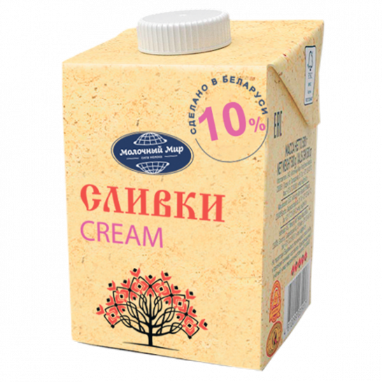 Сливки питьевые стерилизованные 10% 0,5кг/Молочный Мир