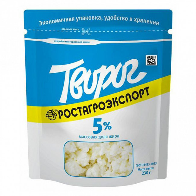 Творог 5% 230г. дойпак РОСТАГРОЭКСПОРТ