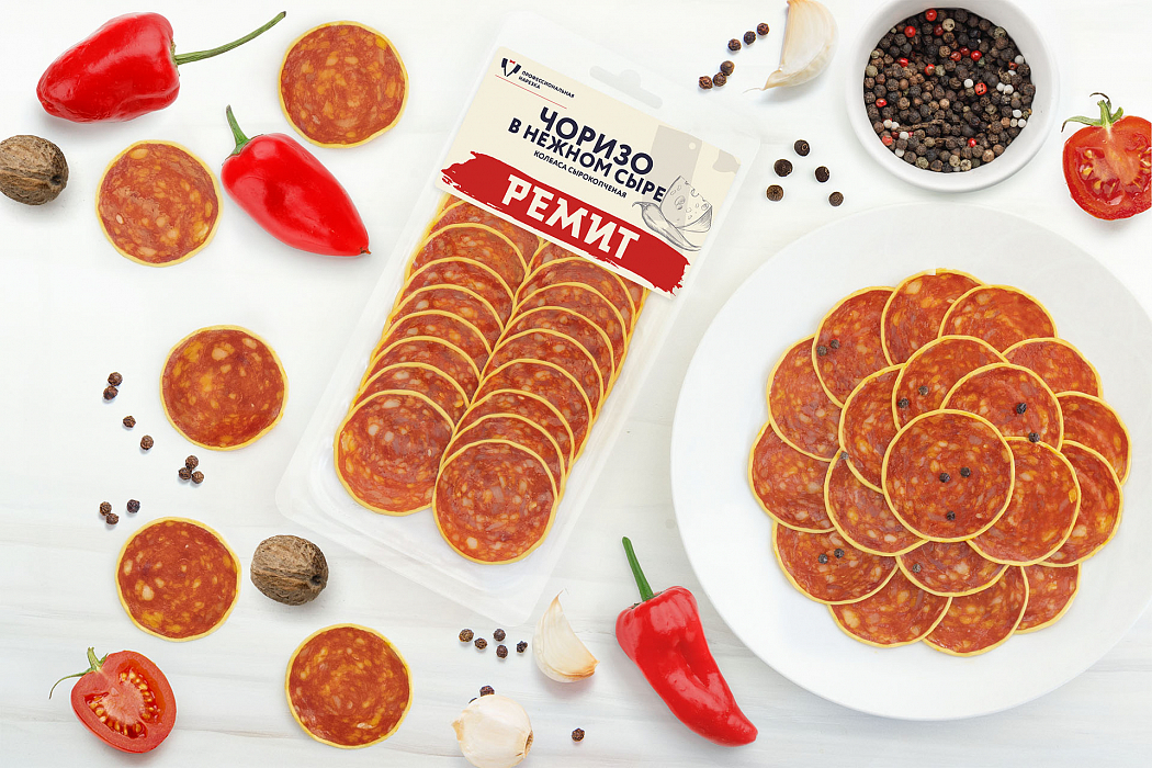 Нарезка колбаса Чоризо в нежном сыре с/к в/у (шт. 70 г)