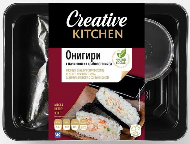 Онигири с начинкой из краб.мяса (имитированного) с соев.соусом 130г/Creative Kitchen