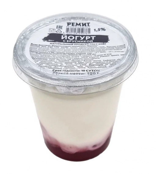 Йогурт фруктовый слоеный «Брусника», 1,5%, 350г