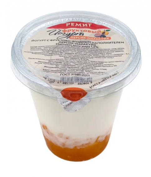 Йогурт фруктовый слоеный, 1,5% (Персик-Маракуйя) 350гр.