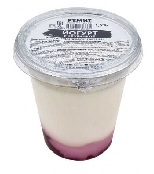 Йогурт слоеный «Клубника», 1,5%, 350 г